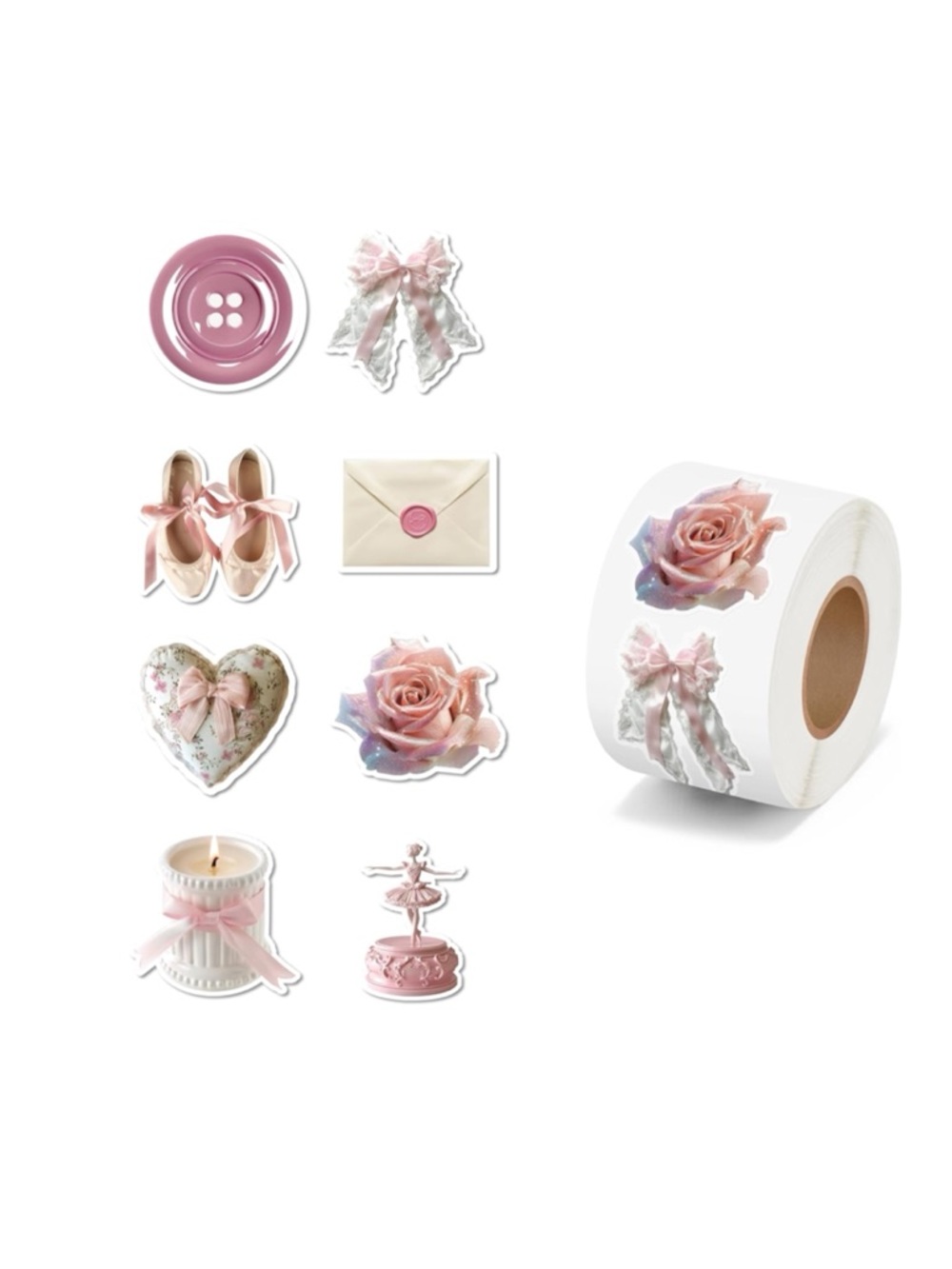 Roll of 500 Pastel Pink Coquette Stickers